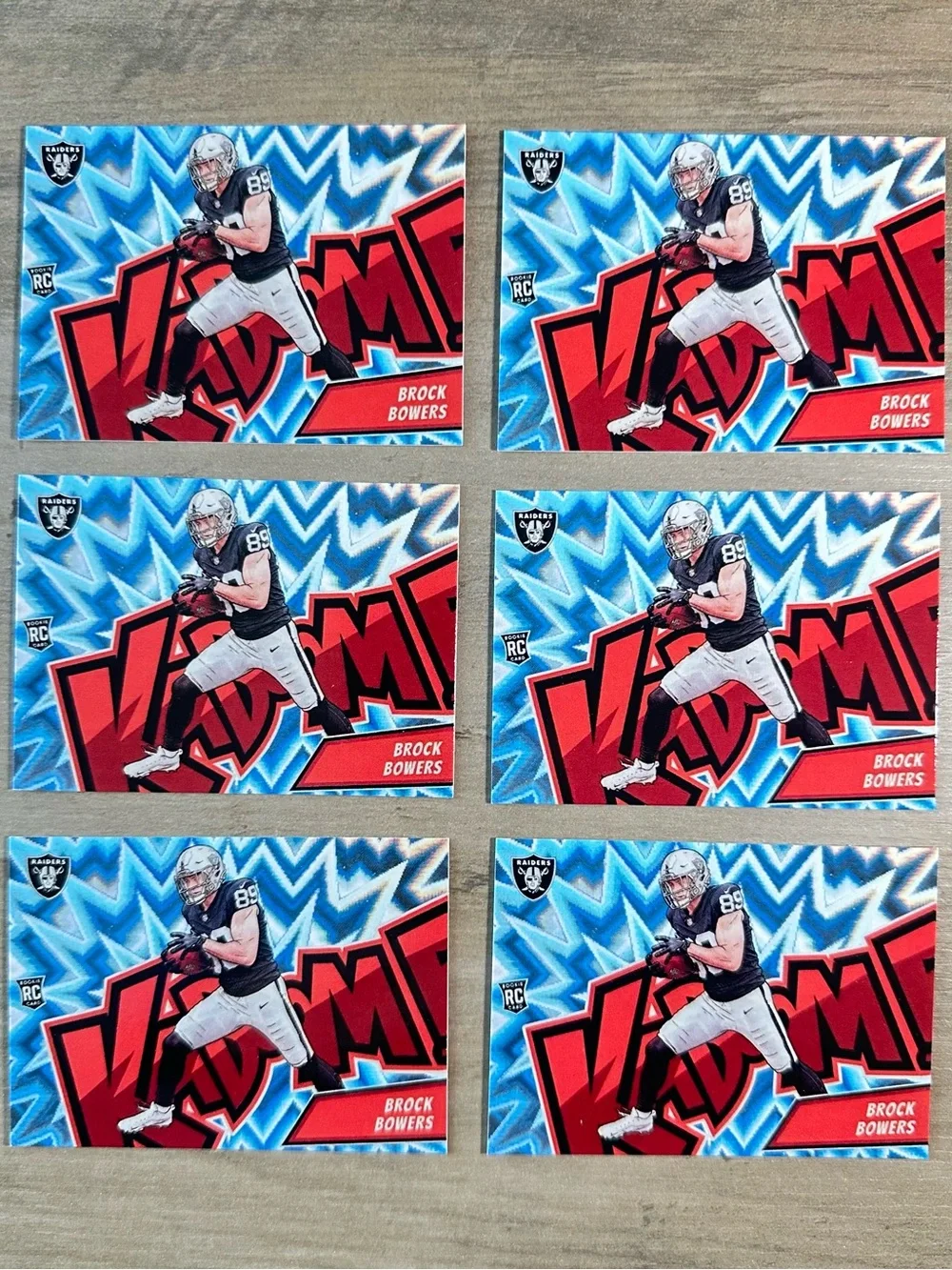 Brock Bowers Lot of (6) 2024 Rookie Panini Kaboom #11 Novelty Football Cards.